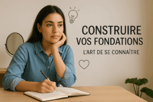 Jeune femme concentrée écrivant dans un carnet pour travailler sur la connaissance de soi, illustrant la première étape du personal branding : construire ses fondations